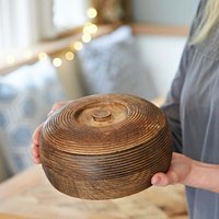 Paper High Makula Natural Mango Wood Bowl with Lid | Size: Large