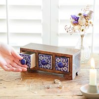 Paper High Hand Painted Blue Floral Ceramic 3 Drawer Chest