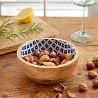 Paper High Blue Patterned Mango Wood Bowl
