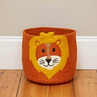 Paper High Felt Handmade Kids Lion Storage Basket in Orange