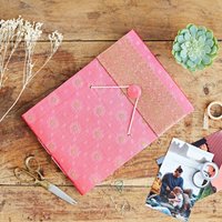 Paper High Medium Sari Fabric Photo Album in Pink