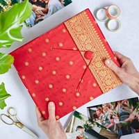 Paper High Large Sari Fabric Photo Album in Red