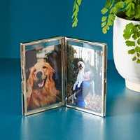 Paper High Reclaimed Glass Folded Double Photo Frame in Metallic Silver | Size: Large