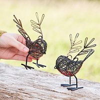 Paper High Set of Two Small Wire Winged Robin Decorative Ornament in Black