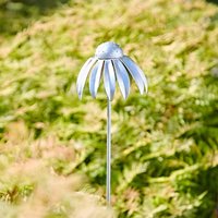 Paper High Metal Echinacea Flower Garden Stake Decoration in Silver