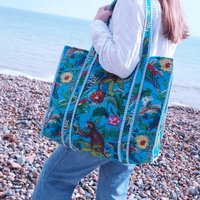 Reversible Monkey Print Quilted Cotton Tote Bag