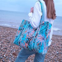 Reversible Tropical Print Quilted Cotton Tote Bag