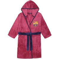 FC Barcelona Boy's Kids Hooded Fleece Dressing Gown Robe in Red | Size: 5-6 Years