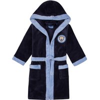Manchester City FC Boy's Kids Hooded Fleece Dressing Gown Robe in Navy | Size: 5-6 Years
