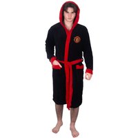 Manchester United FC Men's Adults Hooded Fleece Dressing Gown Robe in Black | Size: Medium