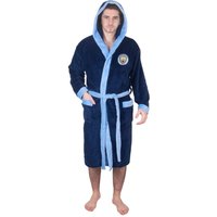 Manchester City FC Men's Adults Hooded Fleece Dressing Gown Robe in Navy | Size: Medium