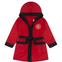 Manchester United FC Baby Hooded Fleece Dressing Gown Robe in Red | Size: 0-6 m