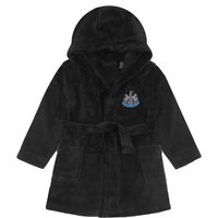 Newcastle United FC Baby Hooded Fleece Dressing Gown Robe in Black | Size: 2-3 Years