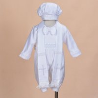 Cinda Boy's Christening Set with Hat & Scarf in White | Size: 0-3 m