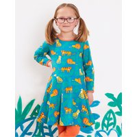 Toby Tiger Girl's Wild Cats Print Skater Dress in Green | Size: 18-24 m
