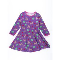 Toby Tiger Girl's Horse Print Long-Sleeved Skater Dress in Purple | Size: 2-3 Years