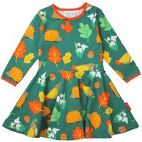 Toby Tiger Girl's Autumn Print Skater Dress in Green | Size: 18-24 m
