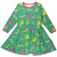 Toby Tiger Girl's Kitten Print Skater Dress in Green | Size: 3-4 Years