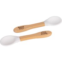 Tiny Dining 2x Bamboo Silicone Tip Spoons - Baby Toddler Soft Feeding Weaning Spoon in White