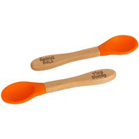 Tiny Dining 2x Bamboo Silicone Tip Spoons - Baby Toddler Soft Feeding Weaning Spoon in Orange