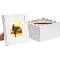 Nicola Spring 8" x 8" White 3D Box Photo Frames - 4" x 4" Mount - Pack of 5 in Ivory