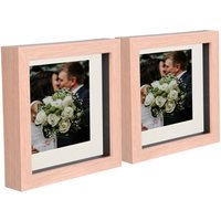 Nicola Spring 6" x 6" 3D Box Photo Frames - 4" x 4" Mount - Light Brown - Pack of 2 in Ivory
