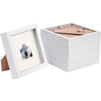 Nicola Spring 6" x 6" White 3D Box Photo Frames - 2" x 2" Mount - Pack of 5 in Ivory