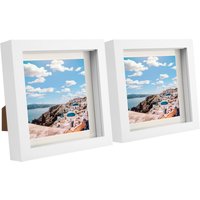 Nicola Spring 6" x 6" White 3D Box Photo Frames - 4" x 4" Mount - Pack of 2 in Ivory