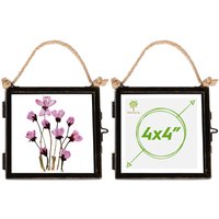 Nicola Spring 2x Hanging Metal Photo Frames - 4" x 4" - Black - Picture Frame Wall Mounted Frame with Rope
