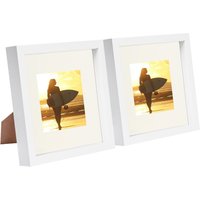 Nicola Spring 8" x 8" White 3D Box Photo Frames - 4" x 4" Mount - Pack of 2 in Ivory