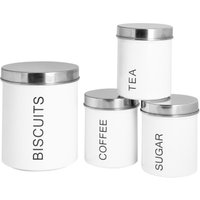Harbour Housewares 4 Piece Kitchen Canisters Set - Round Metal Kitchen Storage Food Canister Tin in White