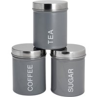 Harbour Housewares Kitchen Tea Coffee Sugar Canisters - Round Metal Kitchen Storage Food Canister in Grey