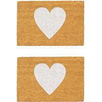 Nicola Spring Coir Door Mats - 60 x 40cm - White Heart - Set of 2 | Size: 40 cm x 60 cm