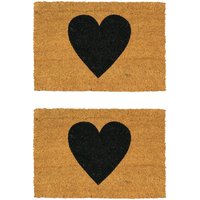 Nicola Spring Coir Door Mats - 60 x 40cm - Black Heart - Set of 2 | Size: 40 cm x 60 cm
