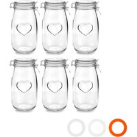 Nicola Spring Heart Glass Storage Jars - 1.5 Litre - Clear Seal - Pack of 6