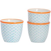 Nicola Spring Hand-Printed Plant Pots - 14cm - Pack of 3 in Blue
