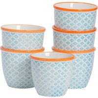 Nicola Spring Hand-Printed Plant Pots - 14cm - Pack of 6 in Blue