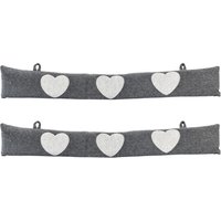 Nicola Spring Herringbone Draught Excluders - 78.5cm - Heart - Pack of 2 in Grey
