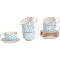 Nicola Spring 24 Piece Hand-Printed Cappuccino Cup & Saucer Set - 250ml in Blue