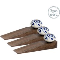 Nicola Spring Traditional Vintage Wooden Door Wedge Stop - Pack of 3 in Navy