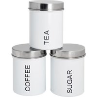 Harbour Housewares Kitchen Tea Coffee Sugar Canisters - Round Metal Kitchen Storage Food Canister in White