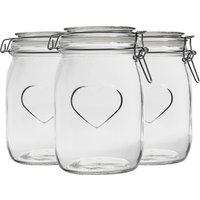 Nicola Spring Heart Glass Storage Jars - 1 Litre - Clear Seal - Pack of 3