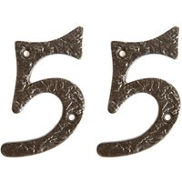 Hammer and Tongs Rustic Iron Numeral - Number 5 - H85mm - Pack of 2 in Grey