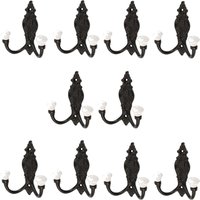 Hammer and Tongs Ornate Double White Ceramic Coat Hook - W100mm x H115mm - Black - Pack of 10 | Size: 1000mm x 1000mm