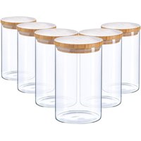 Argon Tableware 6x Scandi Glass Storage Jars - Wooden Lid - 1 Litre Round Glass Jar in Clear