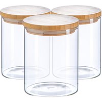 Argon Tableware 3x Scandi Glass Storage Jars - Wooden Lid - 750ml Round Glass Jar in Clear