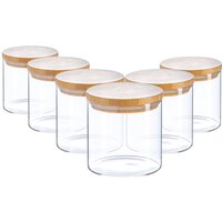 Argon Tableware 6x Scandi Glass Storage Jars - Wooden Lid - 550ml Round Glass Jar in Clear