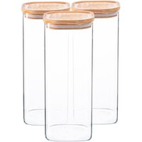 Argon Tableware 6x Square Glass Storage Jars with Airtight Wooden Lids - 1.9L in Clear