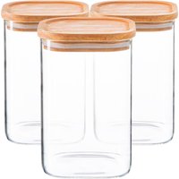 Argon Tableware 3x Square Glass Storage Jars with Airtight Wooden Lids - 1.1L in Clear