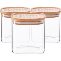 Argon Tableware 6x Square Glass Storage Jars with Airtight Wooden Lids - 680ml in Clear